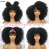 Wigs Short Hair Afro Kinky Curly Wigs With Bangs For Black Women Cosplay Lolita Synthetic Natural Blonde White Pink Blue Green Wig