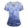 Women's T Shirts Fashion V-Neck Short Sleeve Blouse Nurses Uniform Workwear With Pockets Printed Tops Summer Protective For Women