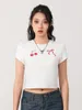 Women's T Shirts Women Crop Basic T-Shirts Summer Bow/Fruit Print Short Sleeve Tops Casual Pullovers For Streetwear Aesthetic Clothes