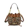 Shoulder Bags Urban Simple Leopard Handbag Crossbody For Women Bucket Retro Contrast Brown Bag Purses And Handbags