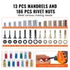 BENTISM 16" Nut Tool, Labor-saving Rivnut Tool Kit with 13PCS Metric & SAE Mandrels, 186PCS Rivet Nuts, M3, M4, M5, M6, M8, M10, M12, 1/4-20, 5/16-18, 3/8-16,1/2-13, 8-32, 10-24