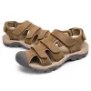 Sandals LIN KING New Style Genuine Leather Sandals Men Summer Shoes Plus Size Solid Waterproof Beach Sandals Outside Footwear Sandalias