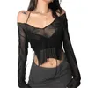 Damesblouses Sexy Dames Halter Backless Shirt Blouse Mesh Perspectief Bandjes Lange mouw Blusas Street chic Dames Off-shoulder Onregelmatig