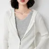 Cardigan à capuche en tricot pour femmes, mélange de laine, ample, bande de fosse, couleur unie, fermeture éclair, pull en tricot, C775, printemps 2024