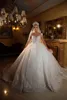 Robes de mariée de robe de bal romantique Oni-cou paillettes en tulle 3D Appliques Backless Sweep Train Lace Up Made Made Bridal Plus Vestidos de Novia sur mesure sur mesure