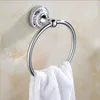 Towel Rings Golden Towel Ring White Porcelain Metal Pendant Wall Mounted Bathroom Hardware Pendant Antique White Porcelain Towel Rack 240321