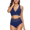 Mulheres Swimwear Mulheres Swimsuit Pescoço Peças Lace Set High Cintura V Bikini Crochet Sexy Bkini Praia Verão Biquinis Tankini