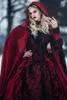 Gothic Winter Medieval Wedding Dresses Red and Black Renaissance Fantasy victorian vampires Country Wedding Dresses With Caped Long Sleeves