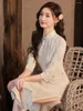 Ethnic Clothing Qingxiao Yulu Autumn Chic Young Chinese Style High-Grade Three-Quarter Sleeve Daily Lace Cheongsam Dress