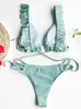 Women's Swimwear In-X Ruffled Swimsuit Women 2 Piece Solid Green Bikini Set Cutout Push Up 2024 Summer Bathing Suit