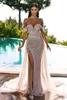 Arabe Dubaï Luxueux Perles Robes De Soirée Avec Jupe Transparente Détachable Sexy Chérie Encolure Sirène Robes De Soirée De Bal Avant Split Robes BC