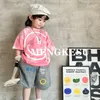 Kids tie-dye korte mouwen T-shirts jongens lachend gezicht gedrukt katoen Tees 2024 zomer kinderen cartoon casual shorts Z7283