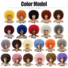 Peruker kort hår afro kinky lockiga peruker med lugg för svarta kvinnor afrikanska syntetiska ombre glueless cosplay naturlig blond rödblå peruk