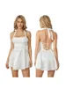 Casual Dresses Women's Mini Corset Dress Slim Shimmer Halter Sleeveless Lace Trim Backless Tie Up Zipper Short For Party Club