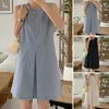 Casual Dresses Sleeveless Commuting Dress Summer Women's Tank With O-neck Front Split Design Solid Color For