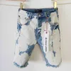 Spring/summer New Purple Brand Trendy Elastic Edged Middle Pants Irregular Light Color Washed Denim Shorts 10