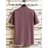 Men's Casual Shirts Summer Solid Standing Neck Half Short Sleeve Shirt Button T-shirt Tops