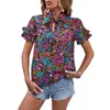 Women's Blouses Ethnic Print Shirt Soft Stretchy Blouse Style Floral Summer With Stand Collar Ruffle Tie Loose For A