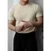 M-3XL T-shirt lavorata a maglia premium da uomo Casual Coreano Streetwear Khaki Manica corta Slim Tinta unita O Collo T-shirt Estate