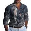 Chemises décontractées pour hommes T-shirt Chemise à revers quotidien à manches longues Homme Muscle Party T Dress Up Col de bande imprimé