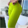 Yoga kläder y Sportbyxor Hög midja Push Leggings Fitness Wear Seamless Gym Running Tights Black Green Blue Grey Workout Drop Del Otrky