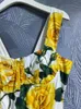 100％綿黄色のバラの花印刷ドレス夏の女性パーティーホリデーキャミソールエレガントな女性スリミング