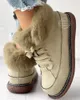 Stiefel Schnee Damen Fuzzy Gefüttert Schnür Winter Warm Plüsch Plateauschuhe Flache Knöchel Botines Mujer Wohnungen