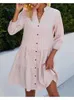 Casual Dresses Vintage Plaid Shirt Dress Women Autumn Pink Blue Long Sleeve Midi Sundresses Ruffled Splic Plus Size Party For Woman