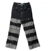 Мужские джинсы в американском стиле с темной строчкой и женские прямые свободные брюки с широкими штанинами в винтажном стиле в стиле хип-хоп с кисточками