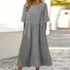 Vestidos casuais vestido respirável manga curta elegante a linha midi com bolsos botão decoração para mulheres o pescoço mangas curtas sólidas