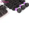 Wigs Deep Wave Bundles With Closure Brazilian Hair Weave 3/4 Bundles With 4x4 Lace Closure Natural Color Human Remy Hair 200g/Set