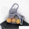 Storage Bags Quality Cotton Mesh Shop Bag Reusable String Fruit Totes Fashion Hand Carry Beach Woven Net Handbag Drop Delivery Home Ga Otdfh