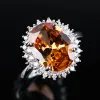 Модное кольцо с геометрическим оранжевым камнем из белого золота 14 карат Bague Роскошные обручальные кольца с цирконом в огранке принцессы для женщин Ювелирные изделия для вечеринок в подарок Z5K214