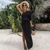 2024 Bikini Coverups Witte Gehaakte Tuniek Sexy See Through Mouwloze Mesh Dres Zomer Kleding Strand Dragen 240320