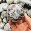 Decorative Figurines 4-6cm Natural Rare Rubellite Stone Quartz Crystal Ball Home Decoration Cutting Polishing 1pc