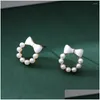 Stud Earrings 2024 Korean Elegant Fashion Round Crystal Wreath Bow For Women Imitation Pearls Jewelry Oorbellen Gift Drop Delivery Otfas