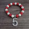 Braccialetti a maglie Gioielli da donna Personalizzati Perline in metallo rosso e bianco Numeri greci da 0 a 10 Ciondolo