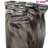 Extensions ZZHAIR Clips In 100% Human Hair Extensions 16"24" Machine Made Remy Hair 7Pcs Set 120g160g Full Head Straight Natural