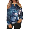 Koszule damskie Retro Kobiety świąteczna koszulka Snowman 3D Bluza Jesienna moda O-Neck Long Rleeve Bluzka Lady Casual Loose Pullover