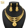 Ensemble de bijoux indiens plaqués or pour femmes, ensemble de boucles d'oreilles et collier de couleur or pour mariée africaine, vente en gros, mariage nigérian de dubaï