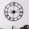 壁時計丸い形状40/45cmメタルローマ数字レトロ鉄の顔ブラックゴールド大きな屋外庭の時計家装飾