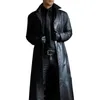 Мужские плащи, осенняя мужская куртка, стильное пальто из искусственной кожи с отложным воротником, ветрозащитная уличная одежда для приталенного кроя