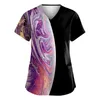 T-shirt da donna T-shirt con scollo a V moda Abbigliamento da lavoro a maniche corte con tasche Pullover da esterno tipo slim stampato semplice Ropa Mujer