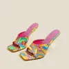 Fashion colorful high-heeled sandals summer Puppy square high-heeled slippers ladies Party Luxury sandals