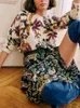 Malhas femininas lã misturada camisola vintage floral jacquard o-pescoço manga longa senhoras solto elegante pulôver topos primavera 2024