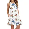 Casual Dresses Summer Sleeveless Pullover Printed Pocket Swing Round Neck Tank Top Dress Woman 2024 Vestidos