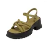 Sandalen Freizeit Gemütlich Kreuzgebundener Schnallenriemen Dicke Sohle Sommer Runde Zehe Chunky Heels Damenschuhe Med Sandalias Femininas