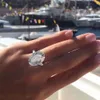 Luxury 100% 925 Sterling Silver Rings Finger Wedding Engagement Cocktail Women Big 5ct Oval Simulated Diamond Ring Fine Jewelry