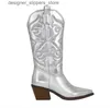 Boots Fashion Womens 2023 Cowboy Short في الكاحل والدهون عالية الكعب منتصف العجل الغربي الساخن Q240321