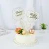 Fontes de festa 1 peça decoração de bolo de aniversário cartão de pena casamento led em forma de coração topper diy acessórios de férias